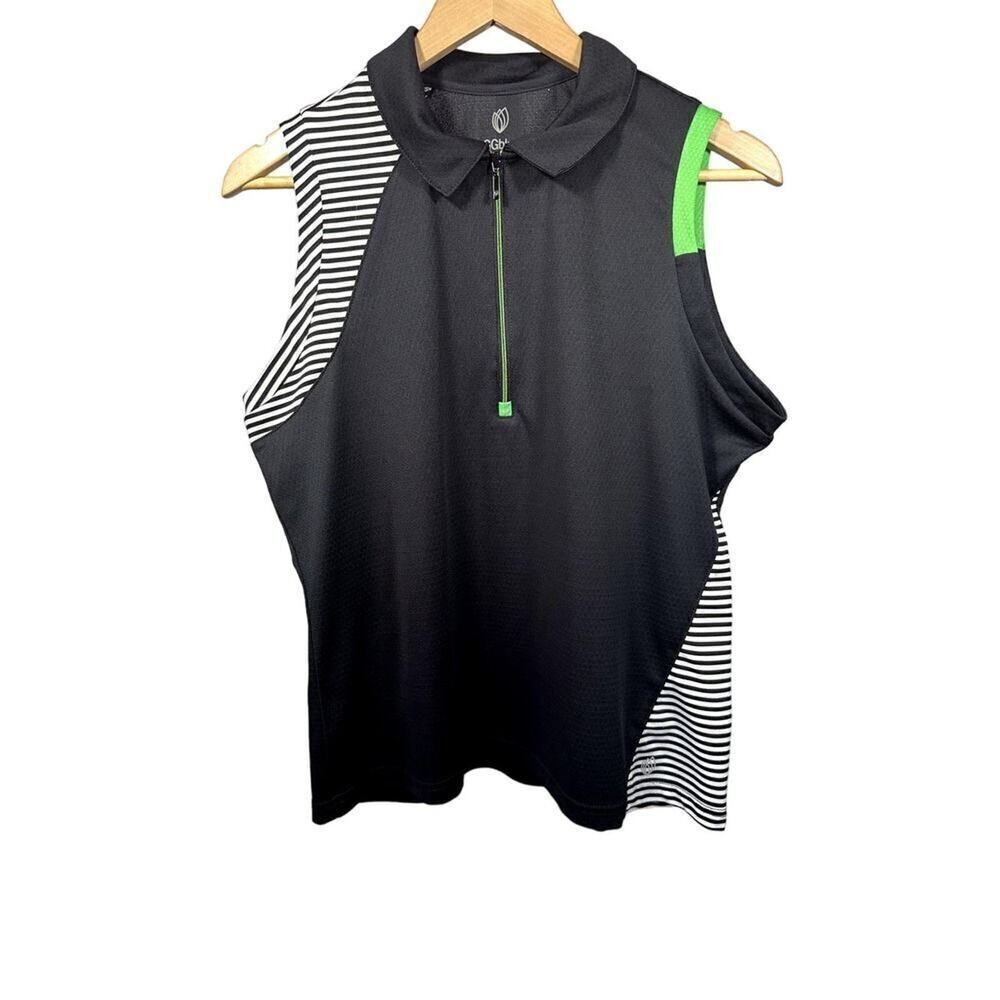 GGblue Women's Sleeveless Stripe Zip Closure Golf/Athletic Polo Top Black Large